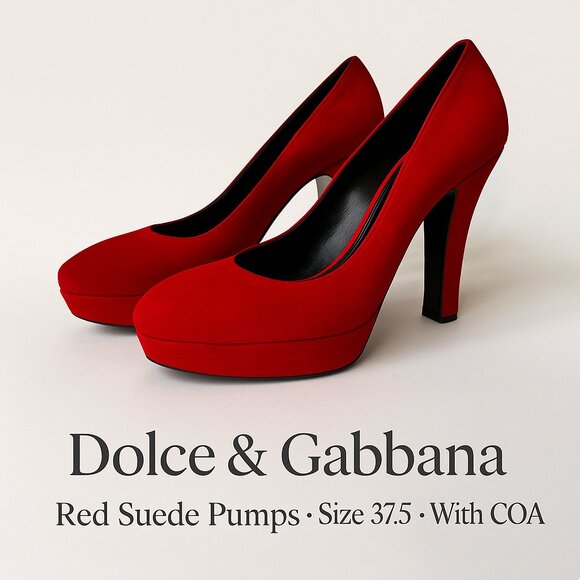 Dolce & Gabbana Shoes - Dolce & Gabbana Red Suede Platform Heels 37.5 COA